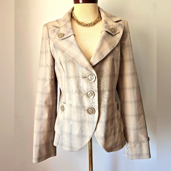 CRISCA Light Brown And Grey Plaid Blazer. Size 8/ Medium - Picture 1 of 16
